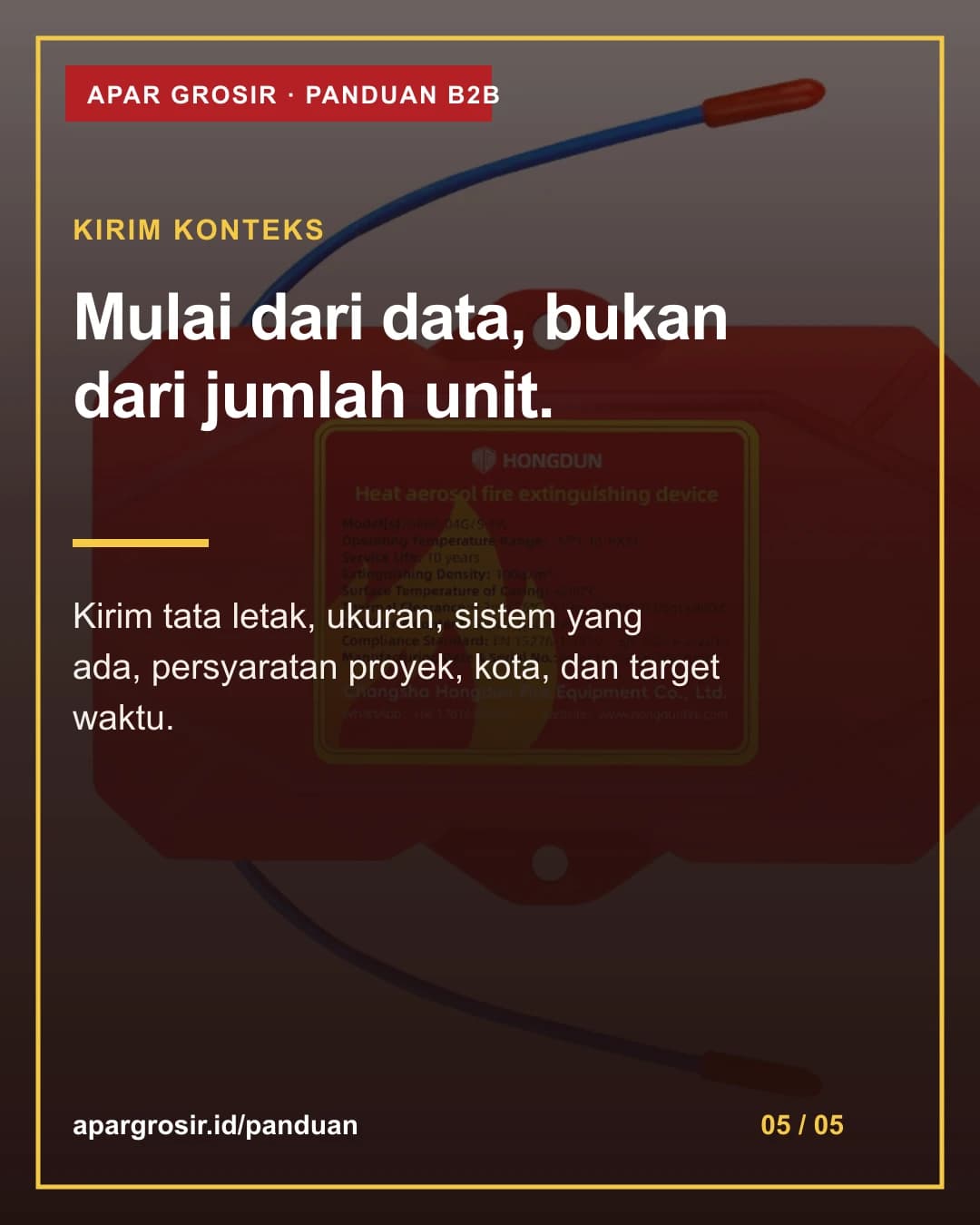Mulai dari data, bukan dari jumlah unit. Kirim tata letak, ukuran, sistem yang ada, persyaratan proyek, kota, dan target waktu.