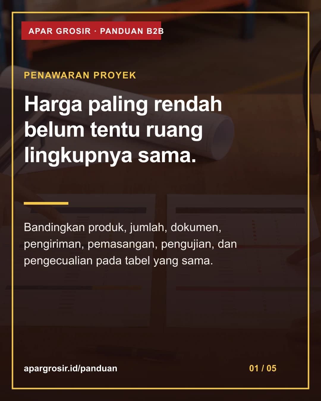 Harga paling rendah belum tentu ruang lingkupnya sama. Bandingkan produk, jumlah, dokumen, pengiriman, pemasangan, pengujian, dan pengecualian pada tabel yang sama.
