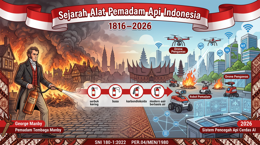 Sejarah Singkat Pengembangan Alat Pemadam Kebakaran di Indonesia: Lompatan Dua Abad dari Tangki Tembaga Manbi ke Sistem Pemadam Kebakaran Cerdas Bertenaga AI (1816-2026)